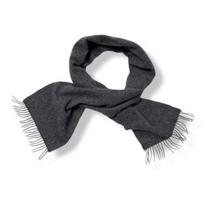 VINTAGE Grey 100% Cashmere Scarf with Tassel Fringe